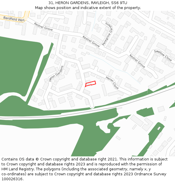 31, HERON GARDENS, RAYLEIGH, SS6 9TU: Location map and indicative extent of plot