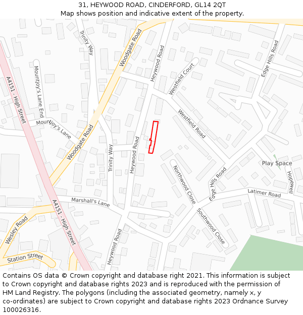 31, HEYWOOD ROAD, CINDERFORD, GL14 2QT: Location map and indicative extent of plot