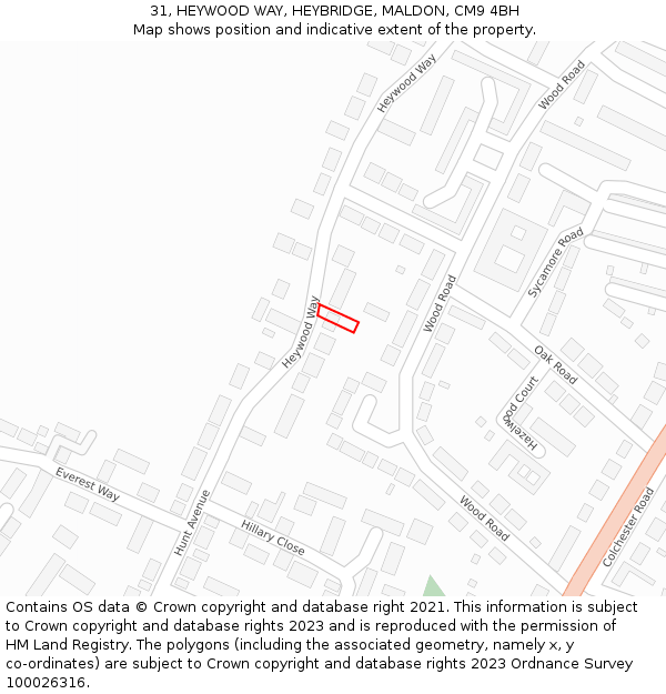 31, HEYWOOD WAY, HEYBRIDGE, MALDON, CM9 4BH: Location map and indicative extent of plot