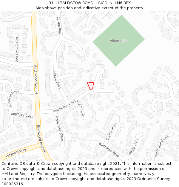 31, HIBALDSTOW ROAD, LINCOLN, LN6 3PX: Location map and indicative extent of plot