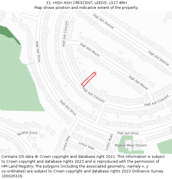 31, HIGH ASH CRESCENT, LEEDS, LS17 8RH: Location map and indicative extent of plot