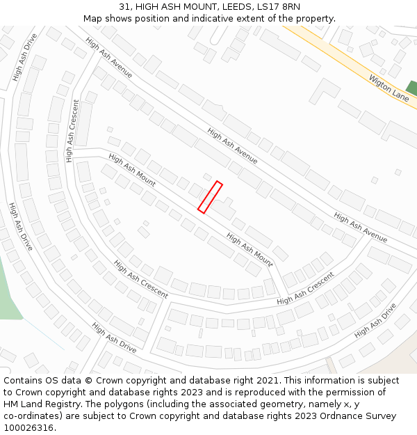 31, HIGH ASH MOUNT, LEEDS, LS17 8RN: Location map and indicative extent of plot