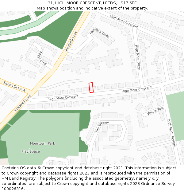 31, HIGH MOOR CRESCENT, LEEDS, LS17 6EE: Location map and indicative extent of plot