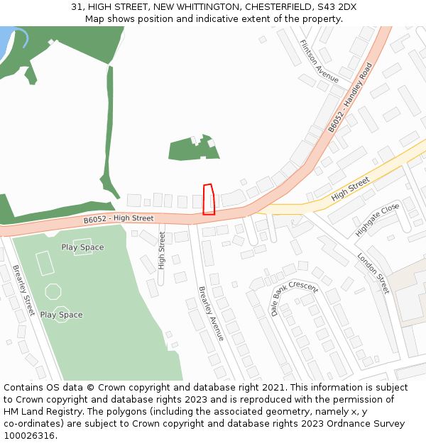 31, HIGH STREET, NEW WHITTINGTON, CHESTERFIELD, S43 2DX: Location map and indicative extent of plot