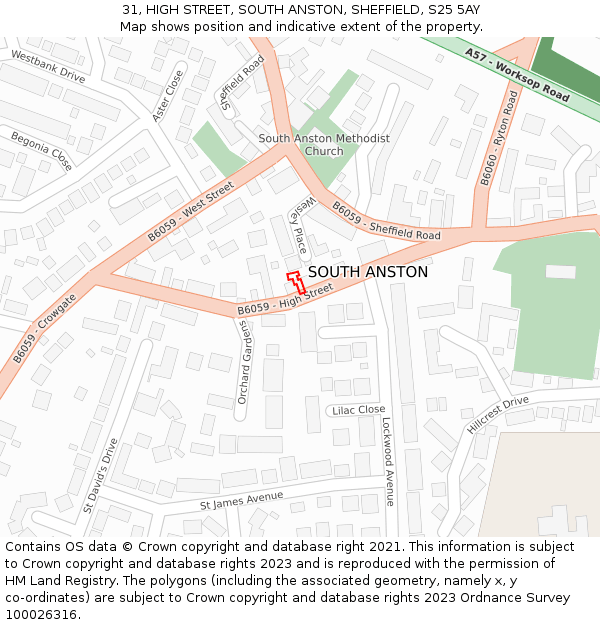 31, HIGH STREET, SOUTH ANSTON, SHEFFIELD, S25 5AY: Location map and indicative extent of plot