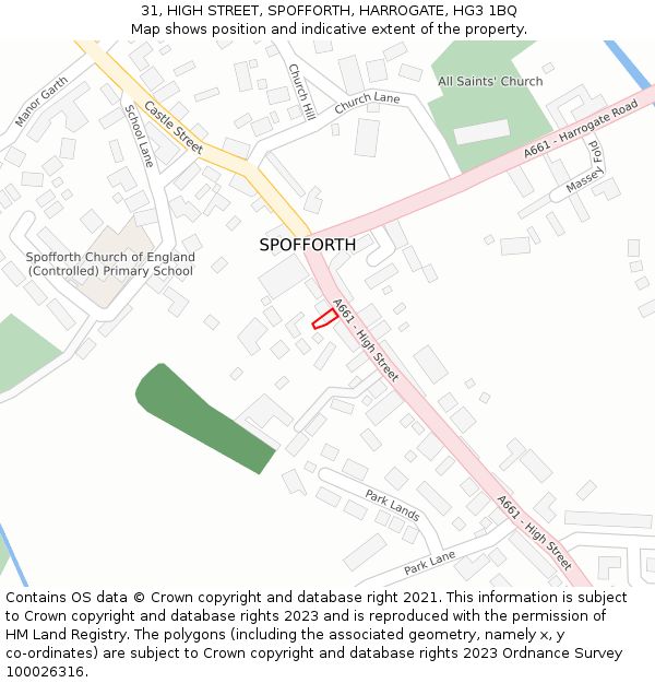 31, HIGH STREET, SPOFFORTH, HARROGATE, HG3 1BQ: Location map and indicative extent of plot