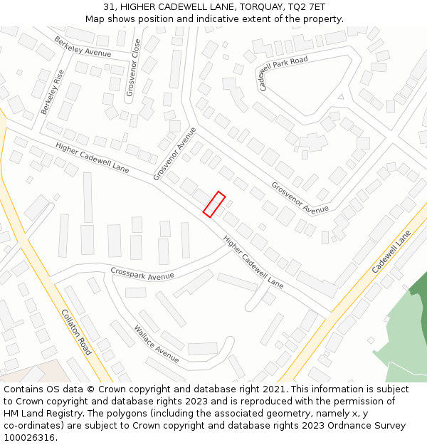 31, HIGHER CADEWELL LANE, TORQUAY, TQ2 7ET: Location map and indicative extent of plot