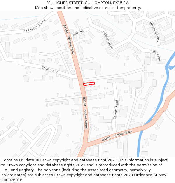 31, HIGHER STREET, CULLOMPTON, EX15 1AJ: Location map and indicative extent of plot