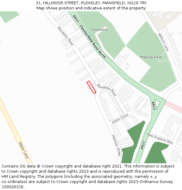 31, HILLMOOR STREET, PLEASLEY, MANSFIELD, NG19 7RY: Location map and indicative extent of plot
