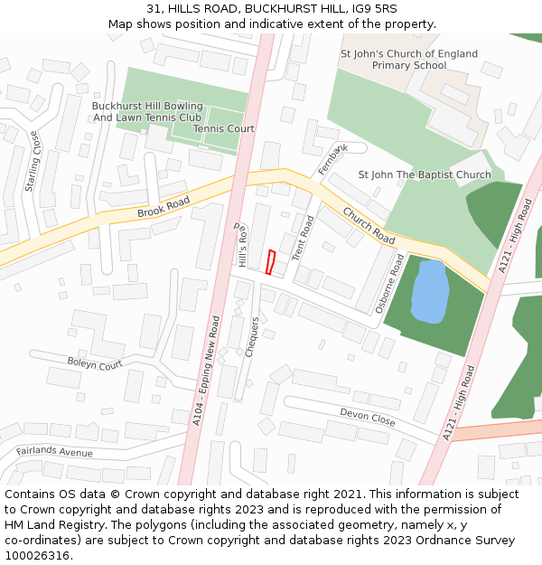 31, HILLS ROAD, BUCKHURST HILL, IG9 5RS: Location map and indicative extent of plot