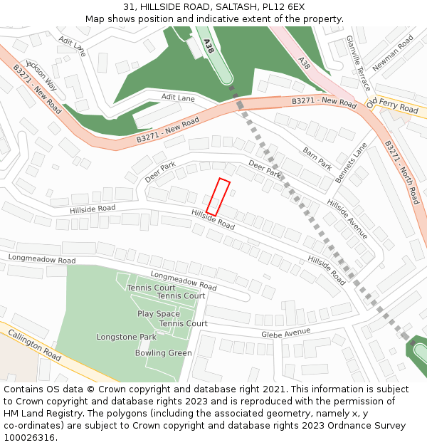 31, HILLSIDE ROAD, SALTASH, PL12 6EX: Location map and indicative extent of plot