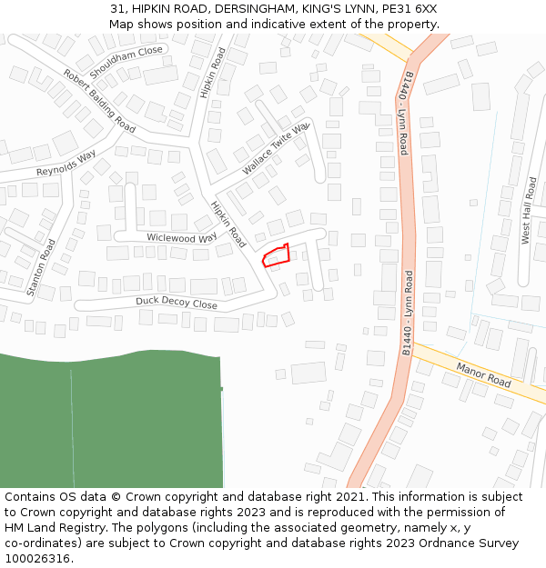 31, HIPKIN ROAD, DERSINGHAM, KING'S LYNN, PE31 6XX: Location map and indicative extent of plot