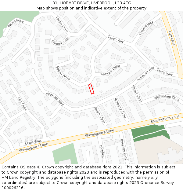 31, HOBART DRIVE, LIVERPOOL, L33 4EG: Location map and indicative extent of plot