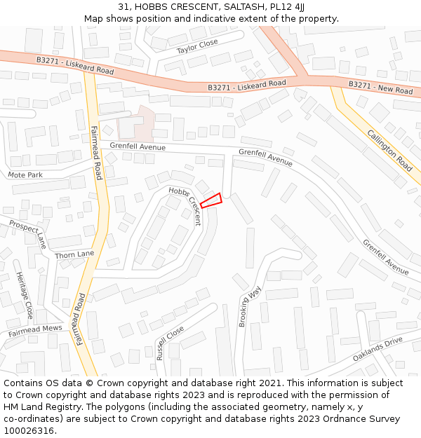 31, HOBBS CRESCENT, SALTASH, PL12 4JJ: Location map and indicative extent of plot