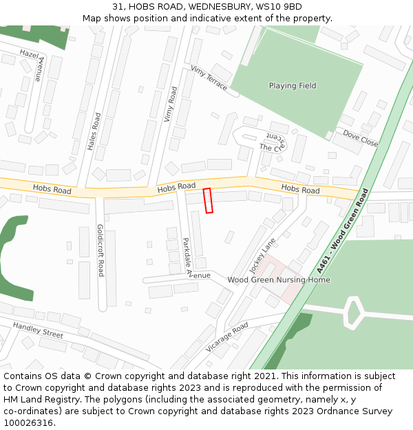 31, HOBS ROAD, WEDNESBURY, WS10 9BD: Location map and indicative extent of plot