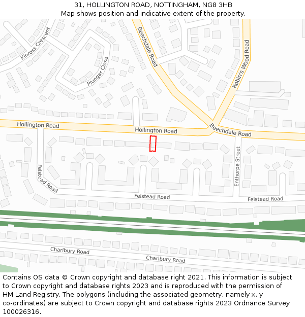 31, HOLLINGTON ROAD, NOTTINGHAM, NG8 3HB: Location map and indicative extent of plot