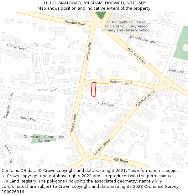 31, HOLMAN ROAD, AYLSHAM, NORWICH, NR11 6BY: Location map and indicative extent of plot
