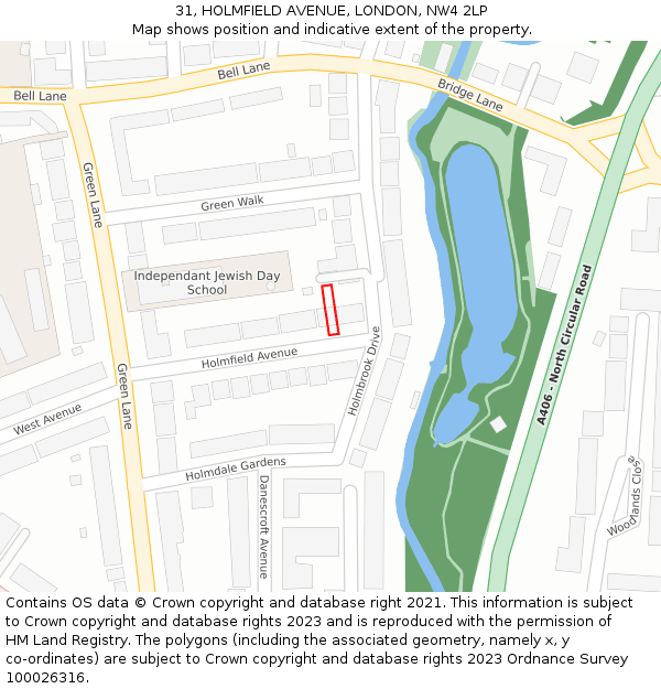 31, HOLMFIELD AVENUE, LONDON, NW4 2LP: Location map and indicative extent of plot