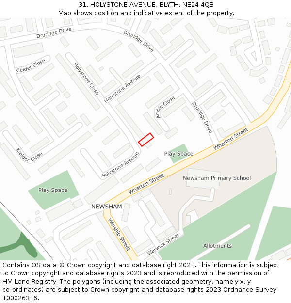 31, HOLYSTONE AVENUE, BLYTH, NE24 4QB: Location map and indicative extent of plot