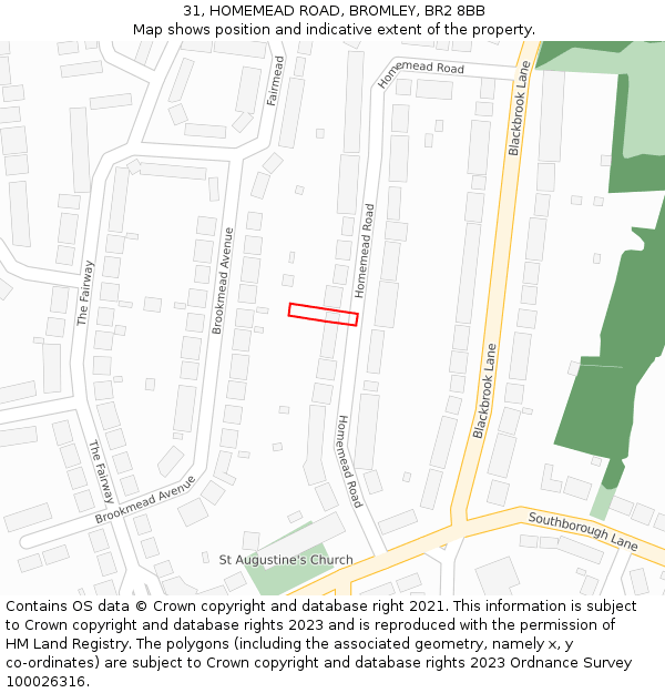 31, HOMEMEAD ROAD, BROMLEY, BR2 8BB: Location map and indicative extent of plot