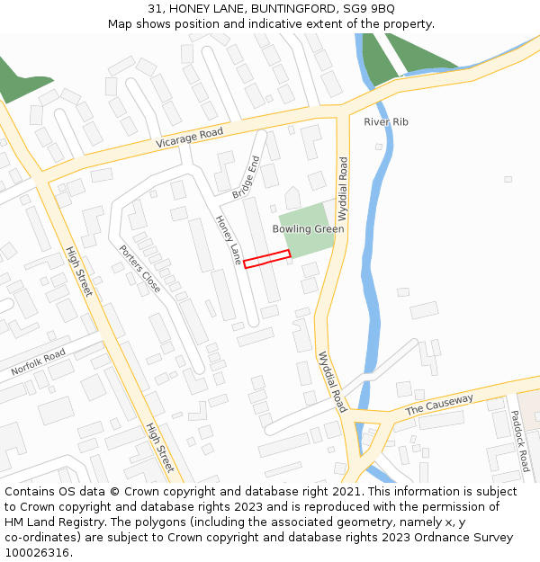 31, HONEY LANE, BUNTINGFORD, SG9 9BQ: Location map and indicative extent of plot
