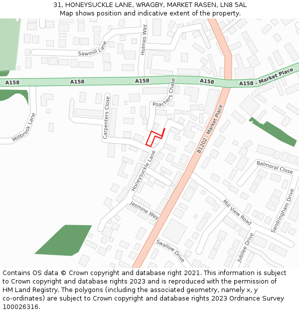 31, HONEYSUCKLE LANE, WRAGBY, MARKET RASEN, LN8 5AL: Location map and indicative extent of plot