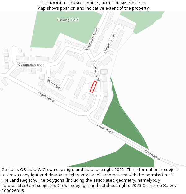 31, HOODHILL ROAD, HARLEY, ROTHERHAM, S62 7US: Location map and indicative extent of plot