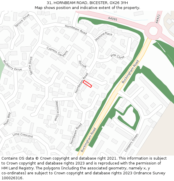 31, HORNBEAM ROAD, BICESTER, OX26 3YH: Location map and indicative extent of plot