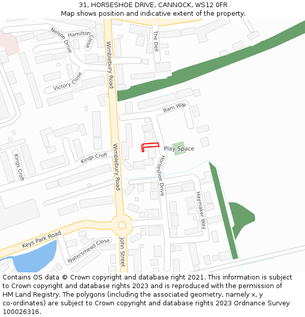 31, HORSESHOE DRIVE, CANNOCK, WS12 0FR: Location map and indicative extent of plot