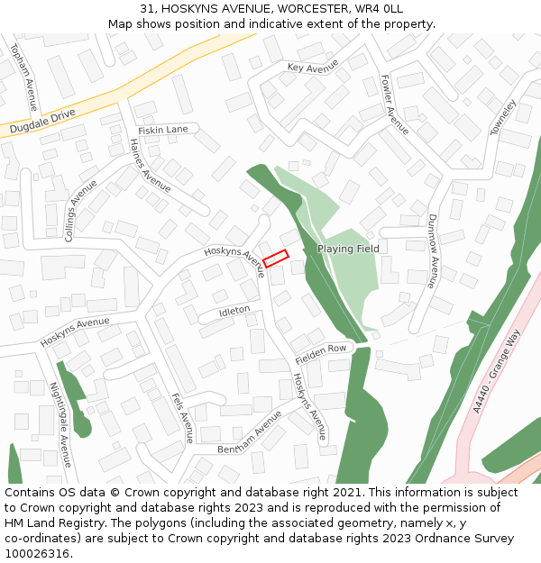 31, HOSKYNS AVENUE, WORCESTER, WR4 0LL: Location map and indicative extent of plot