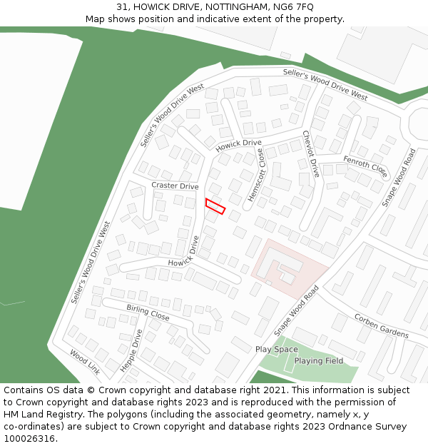 31, HOWICK DRIVE, NOTTINGHAM, NG6 7FQ: Location map and indicative extent of plot