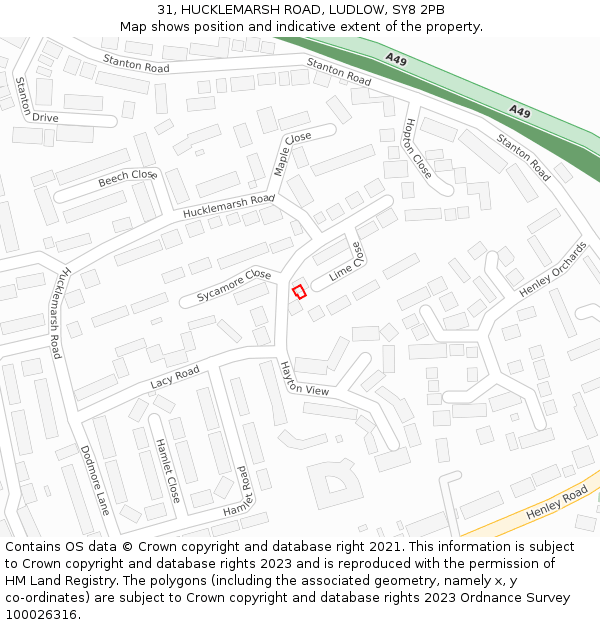 31, HUCKLEMARSH ROAD, LUDLOW, SY8 2PB: Location map and indicative extent of plot
