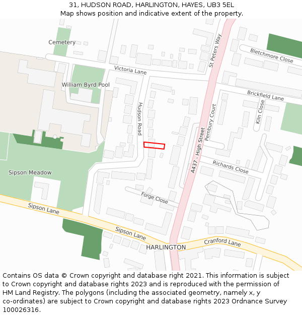 31, HUDSON ROAD, HARLINGTON, HAYES, UB3 5EL: Location map and indicative extent of plot