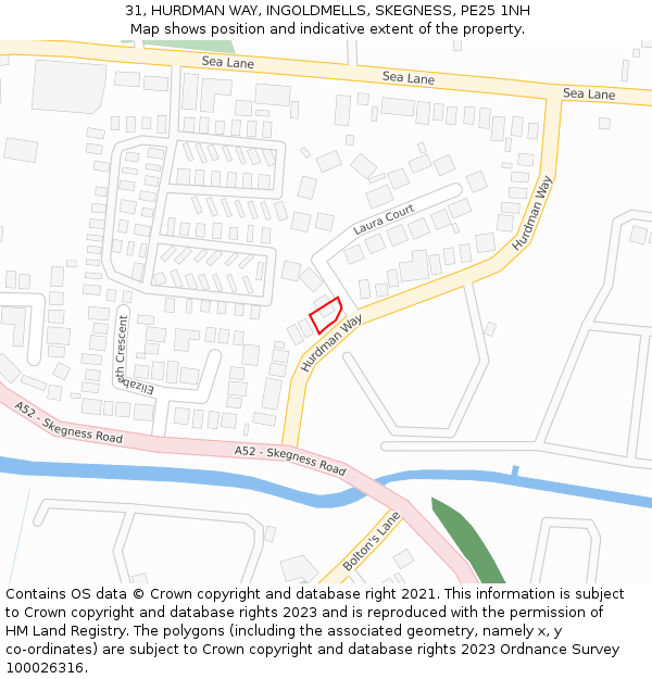31, HURDMAN WAY, INGOLDMELLS, SKEGNESS, PE25 1NH: Location map and indicative extent of plot