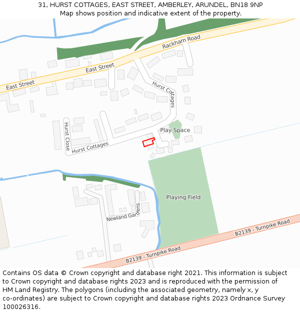 31, HURST COTTAGES, EAST STREET, AMBERLEY, ARUNDEL, BN18 9NP: Location map and indicative extent of plot