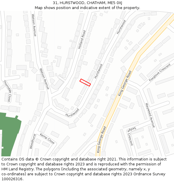 31, HURSTWOOD, CHATHAM, ME5 0XJ: Location map and indicative extent of plot