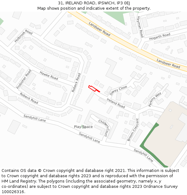 31, IRELAND ROAD, IPSWICH, IP3 0EJ: Location map and indicative extent of plot