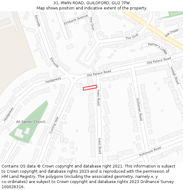 31, IRWIN ROAD, GUILDFORD, GU2 7PW: Location map and indicative extent of plot