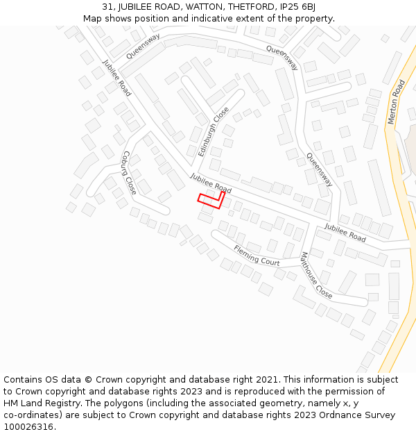 31, JUBILEE ROAD, WATTON, THETFORD, IP25 6BJ: Location map and indicative extent of plot