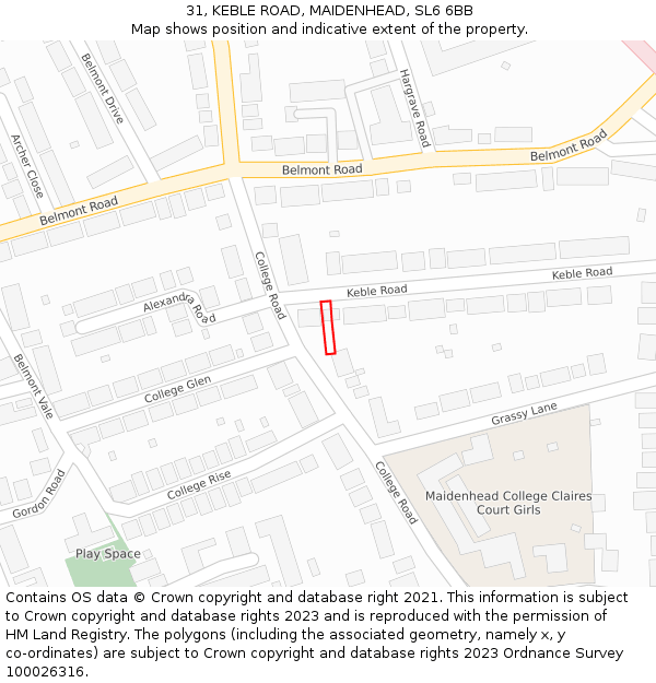 31, KEBLE ROAD, MAIDENHEAD, SL6 6BB: Location map and indicative extent of plot