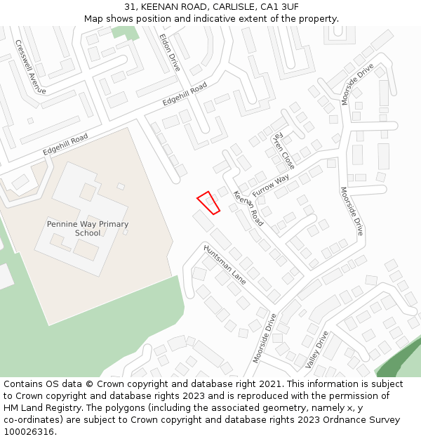 31, KEENAN ROAD, CARLISLE, CA1 3UF: Location map and indicative extent of plot
