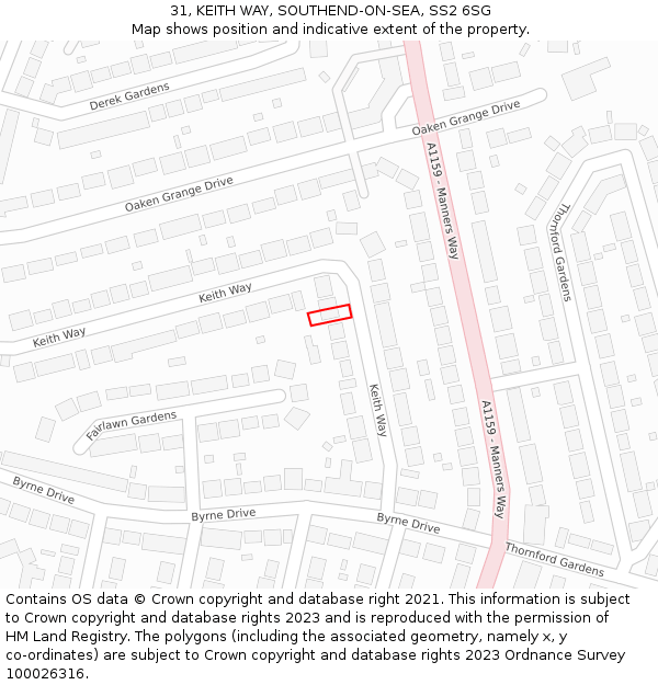 31, KEITH WAY, SOUTHEND-ON-SEA, SS2 6SG: Location map and indicative extent of plot