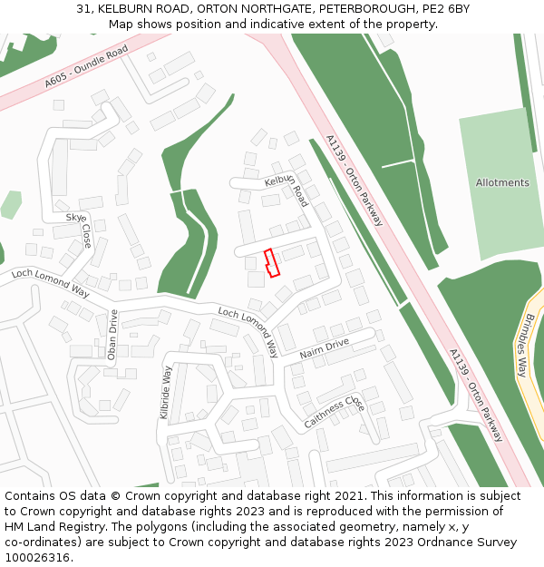 31, KELBURN ROAD, ORTON NORTHGATE, PETERBOROUGH, PE2 6BY: Location map and indicative extent of plot