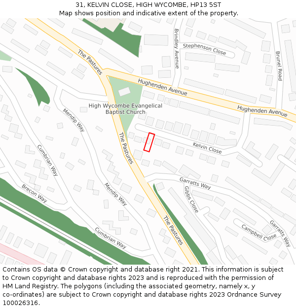 31, KELVIN CLOSE, HIGH WYCOMBE, HP13 5ST: Location map and indicative extent of plot