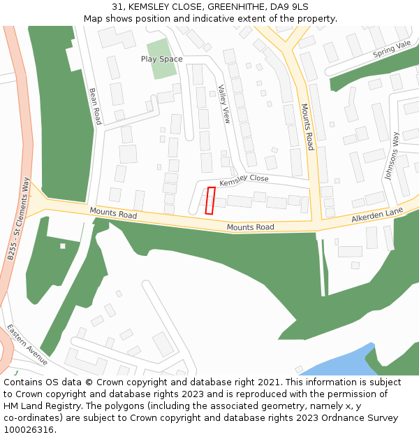 31, KEMSLEY CLOSE, GREENHITHE, DA9 9LS: Location map and indicative extent of plot