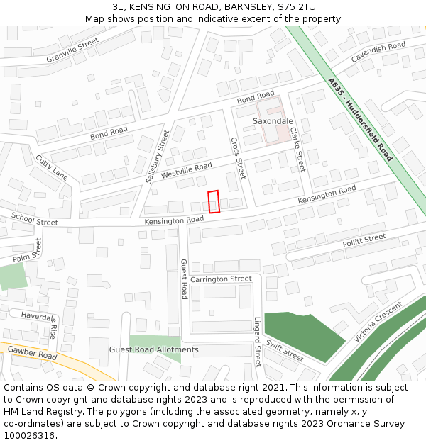 31, KENSINGTON ROAD, BARNSLEY, S75 2TU: Location map and indicative extent of plot