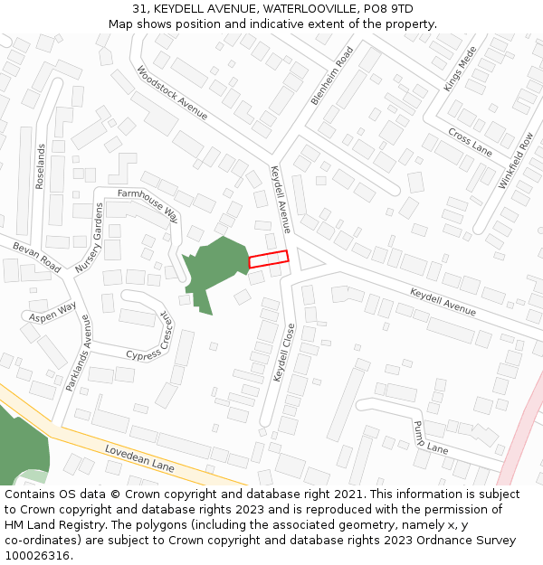 31, KEYDELL AVENUE, WATERLOOVILLE, PO8 9TD: Location map and indicative extent of plot