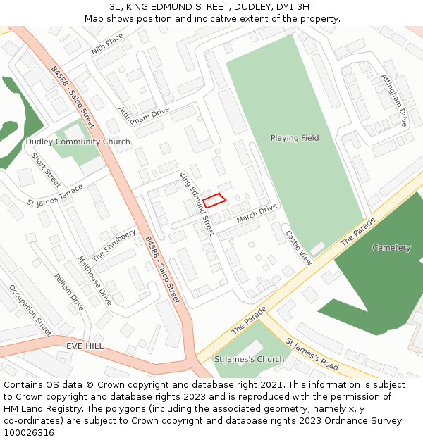 31, KING EDMUND STREET, DUDLEY, DY1 3HT: Location map and indicative extent of plot