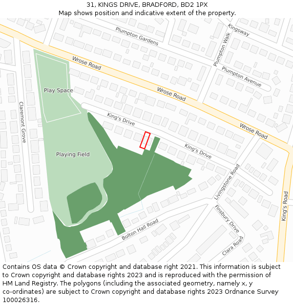 31, KINGS DRIVE, BRADFORD, BD2 1PX: Location map and indicative extent of plot