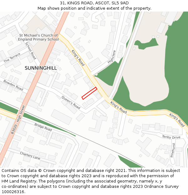 31, KINGS ROAD, ASCOT, SL5 9AD: Location map and indicative extent of plot